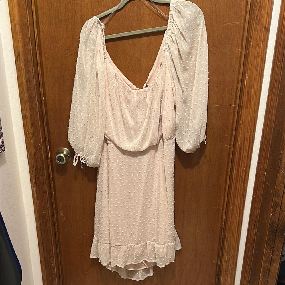 Speechless Cream Ruffled Tiered Dress with Scoop Neck